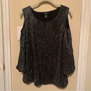 Alfani Woman Silver & Black Cold Shoulder Top w/ Balloon Sleeves & Waist 1X